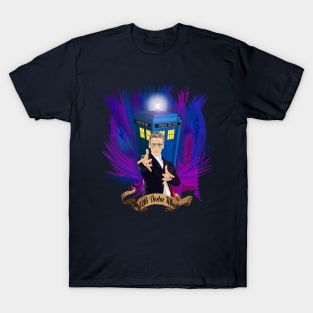 12th Doctor with blue Phone booth T-Shirt